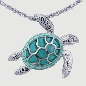 Guy Harvey Sea Turtle Necklace Enameled & Crafted in Sterling Silver